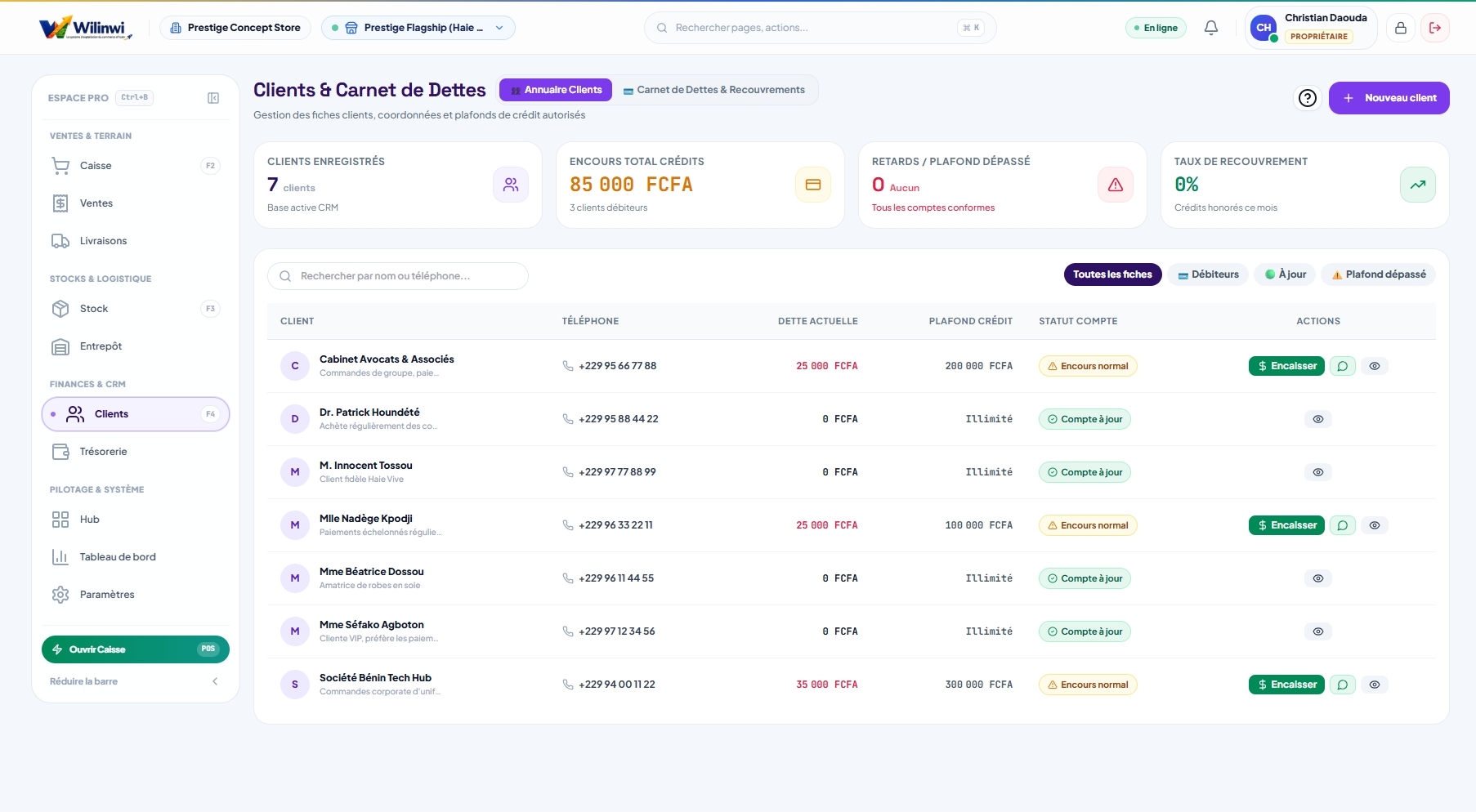 Gestion transparente des ardoises clients